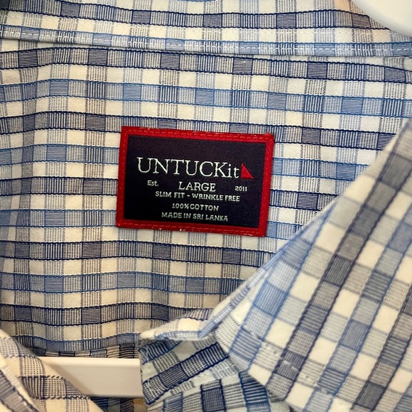 UNTUCKit large Blue/White Casual Button Down Shirt no iron Classic - Picture 2 of 6